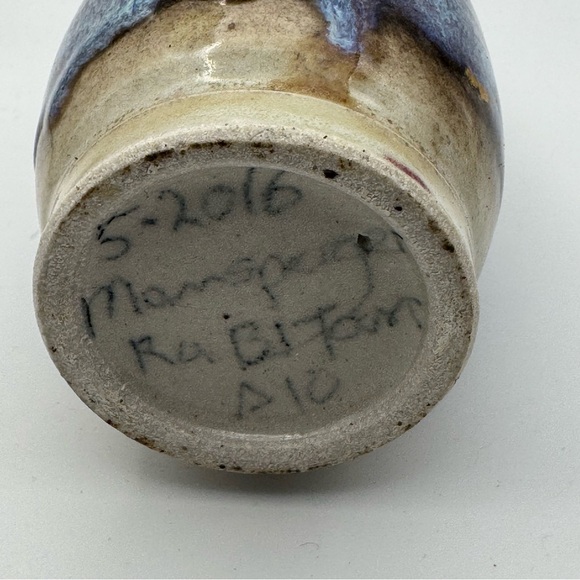 Small Pottery Crock with Cork Stopper Stoneware Handmade Signed 4” Purple Art - Picture 4 of 5